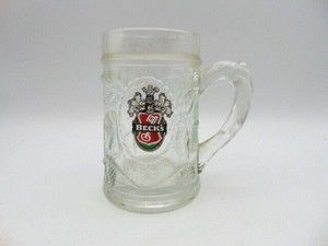 Beck's Beer Heavy Thick Clear Glass Mug Stein Ornate Grape Design Germany 12OZ.